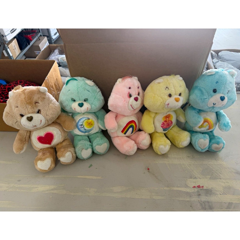 Care Bears Lot of 5 Plush Bears - Tenderheart, Good Luck, Cheer, Birthday